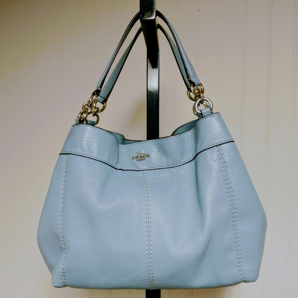 Coach Lexi Sky Blue Pebble Leather Crossbody Shoulder Bag Silver Hardware